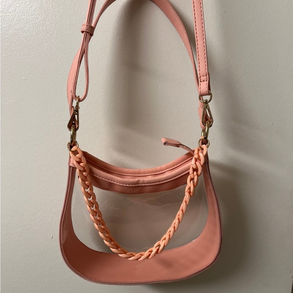 Clear Stadium Bag Pink Chain Strap Women's Bag
